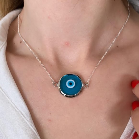 Evil Eye Necklace, Sterling Silver 925 - Picture 1 of 3